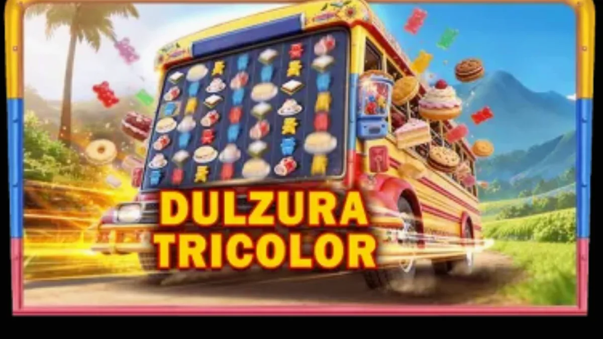 Tampilan visual slot Dulzura Tricolor dengan tema tropis dan permen