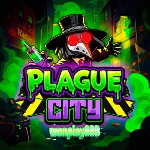 Tampilan visual slot Plague City dengan suasana kota malam yang mencekam
